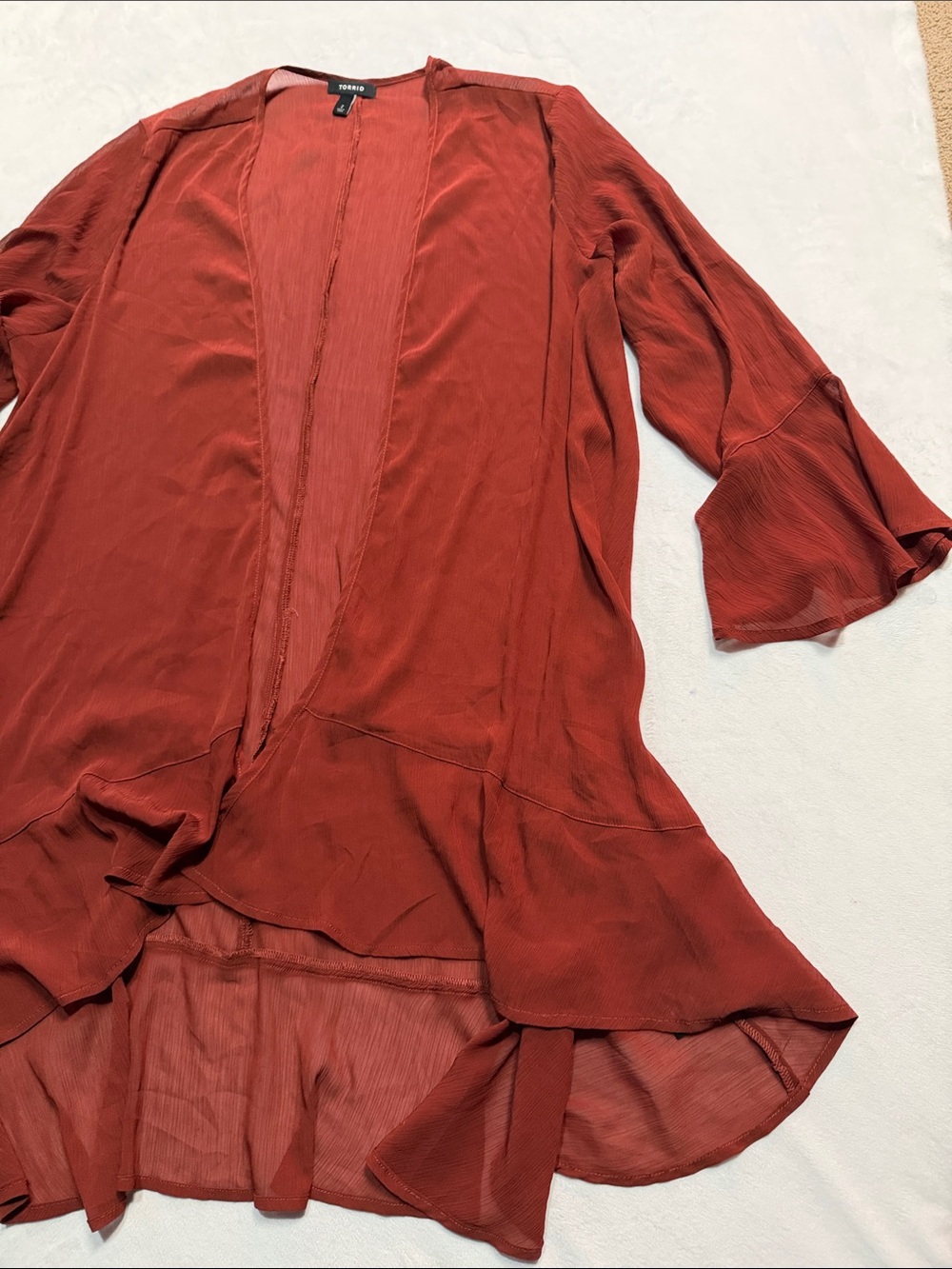 torrid Rust-Red Open Front ruffle duster - Picture 3 of 5